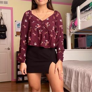 LA Hearts Burgundy Floral Boho Blouse Top from Pacsun